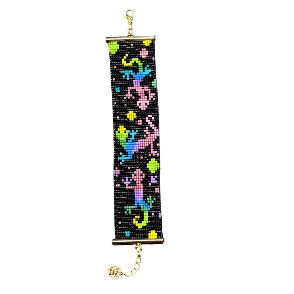 Handwoven loom seed beaded whimsical colorful lizard themed adjustable bracelet